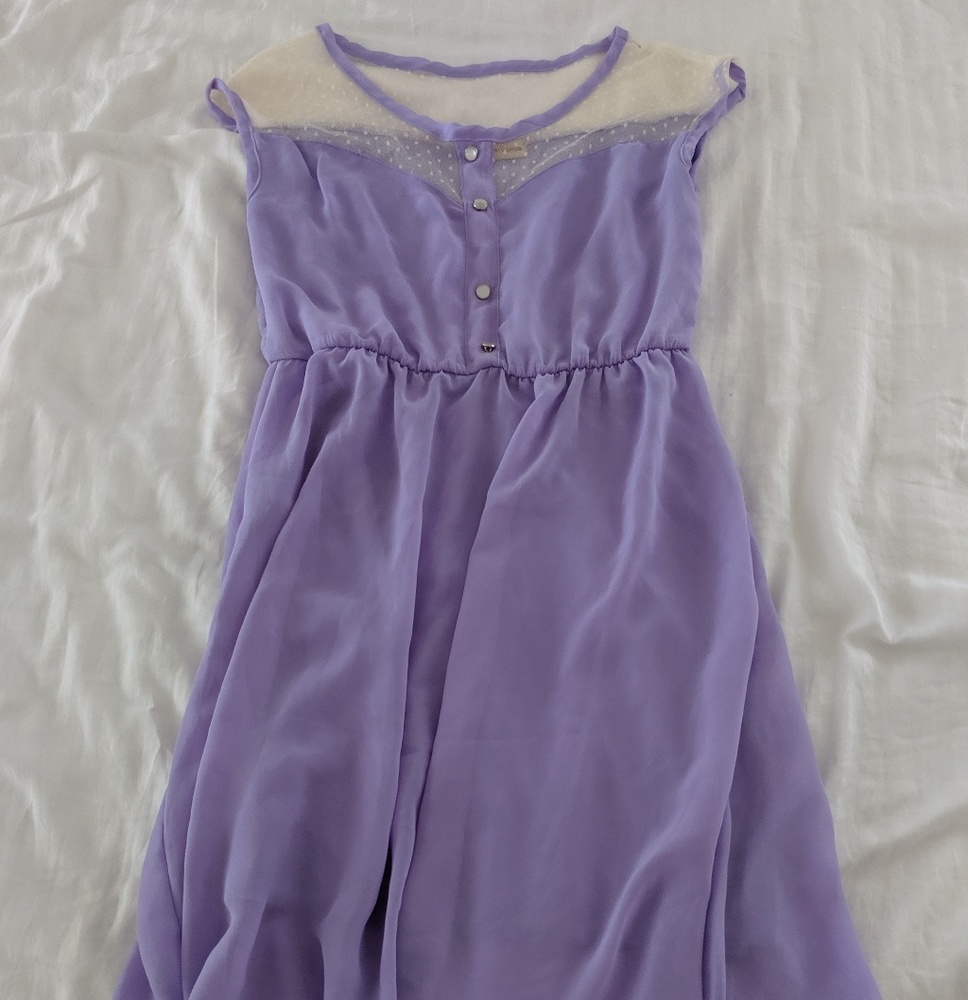 Pastel purple dress with white dotted top